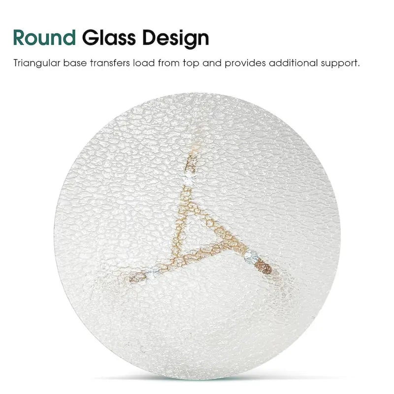 Ivinta Round Dining Table with Water Rippled Glass Tabletop, Wood Legs for Kitchen Dining Room Living Room