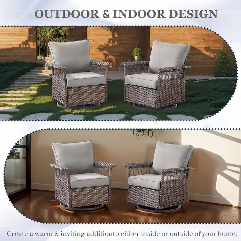 3-seat Sofa Patio Swivel Chair and Coffee Table, Ottoman - Brown
