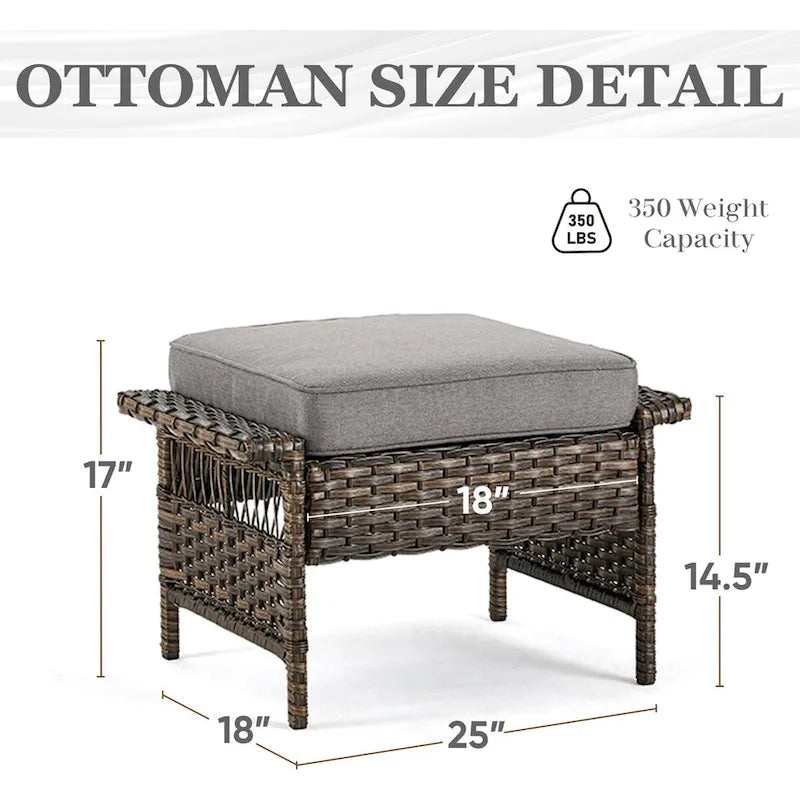 3-seat Sofa Patio Swivel Chair and Coffee Table, Ottoman - Brown