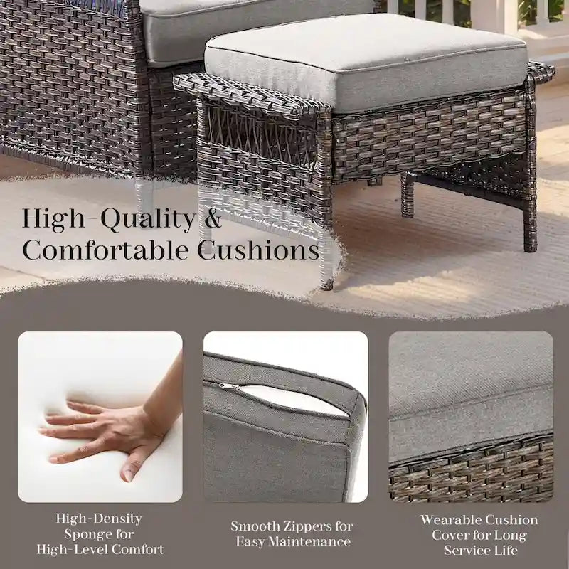 3-seat Sofa Patio Swivel Chair and Coffee Table, Ottoman - Brown