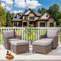 Outdoor Wicker Siwvel Chair Ottoman Set of 4 - Brown