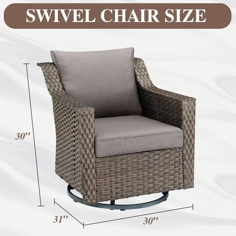 Outdoor Wicker Siwvel Chair Ottoman Set of 4 - Brown