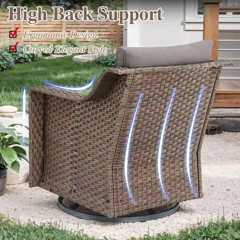 Outdoor Wicker Siwvel Chair Ottoman Set of 4 - Brown