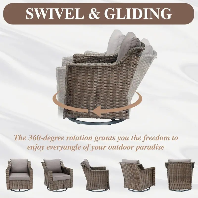 Outdoor Wicker Siwvel Chair Ottoman Set of 4 - Brown