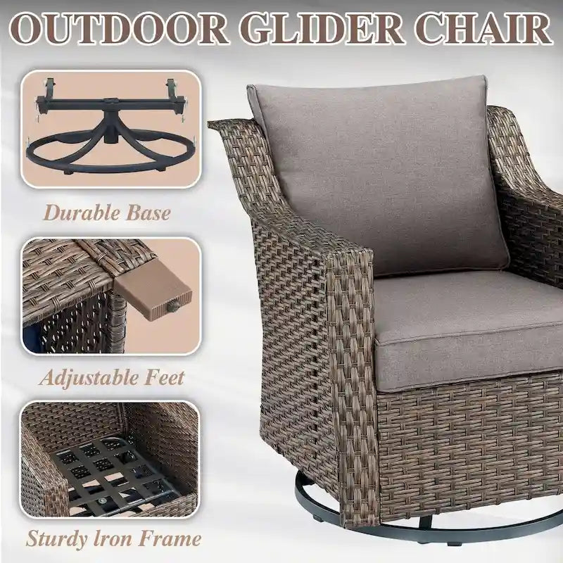 Outdoor Wicker Siwvel Chair Ottoman Set of 4 - Brown