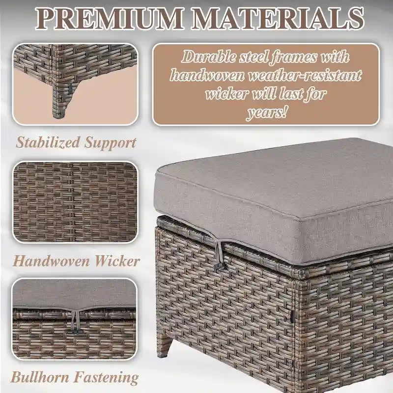 Outdoor Wicker Siwvel Chair Ottoman Set of 4 - Brown