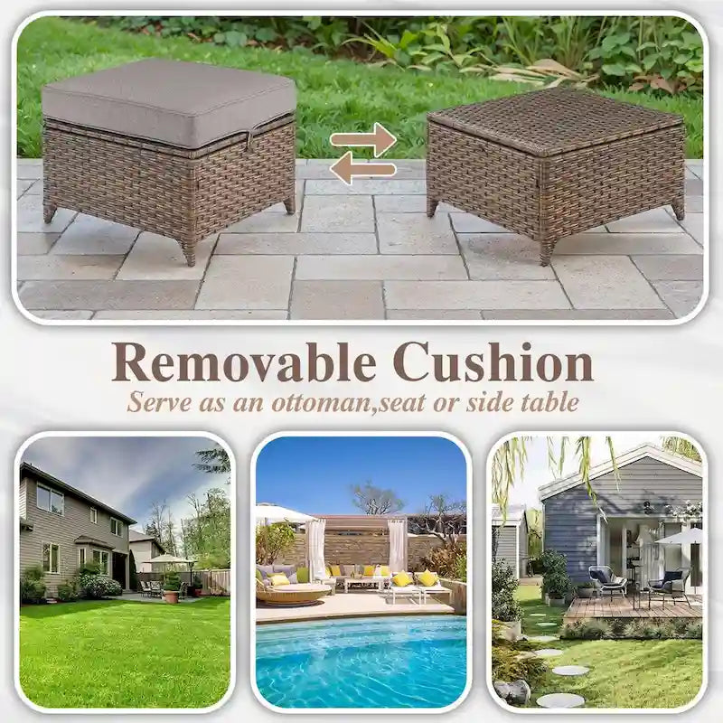 Outdoor Wicker Siwvel Chair Ottoman Set of 4 - Brown