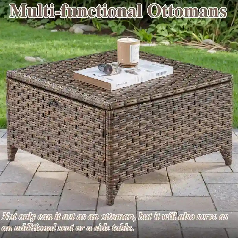 Outdoor Wicker Siwvel Chair Ottoman Set of 4 - Brown