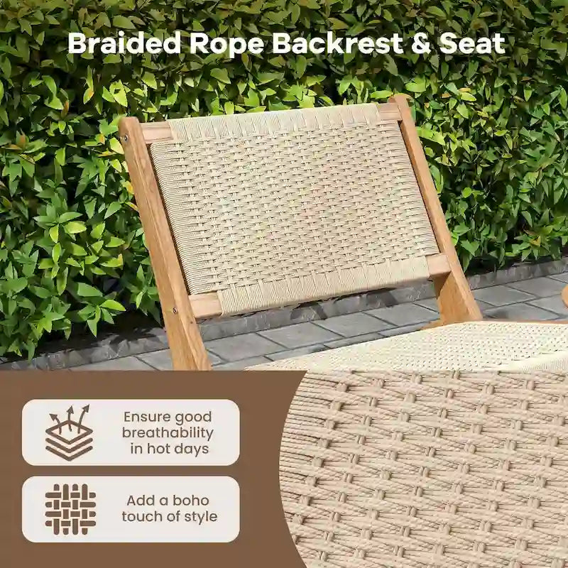 1/2 PCS Modern Accent Teak Wooden Chair w/ Braided Seat & Backrest