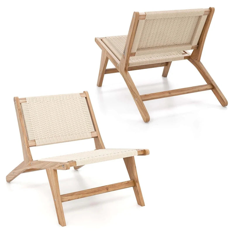 1/2 PCS Modern Accent Teak Wooden Chair w/ Braided Seat & Backrest