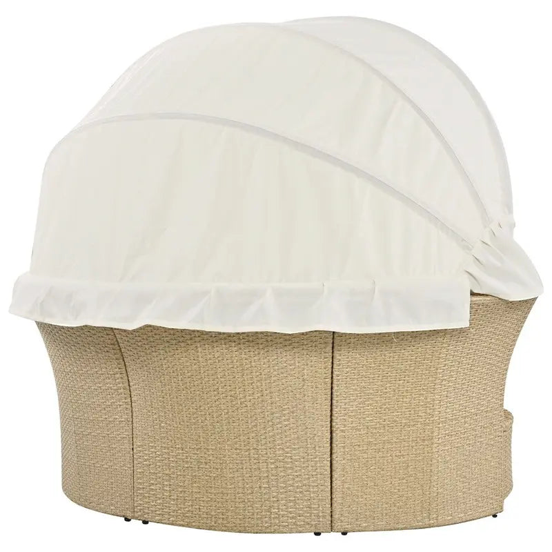 Patio Wicker Rattan Daybed Set with Retractable Canopy and Pillows