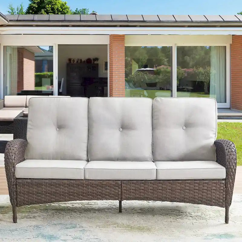 Outdoor Sofa with High Back Rattan Swivel Chair Set - Brown