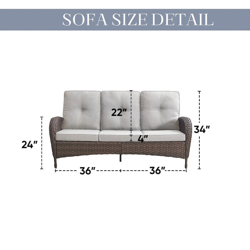 Outdoor Sofa with High Back Rattan Swivel Chair Set - Brown