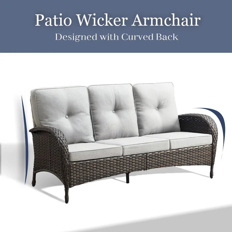 Outdoor Sofa with High Back Rattan Swivel Chair Set - Brown