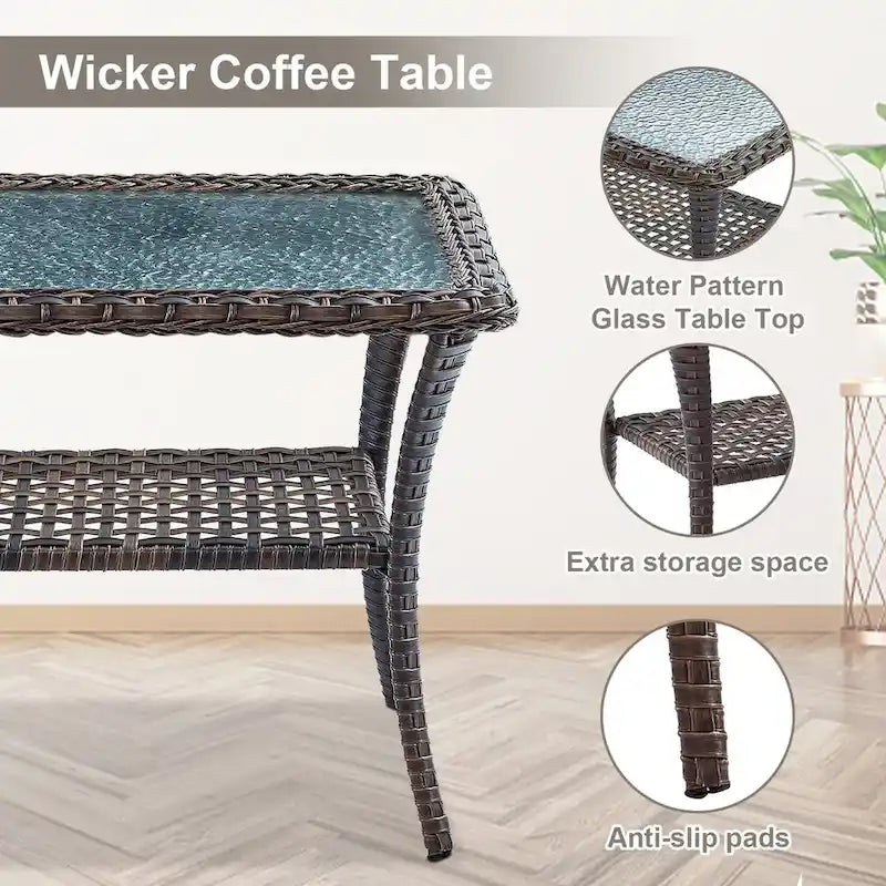 Outdoor Sofa with High Back Rattan Swivel Chair Set - Brown