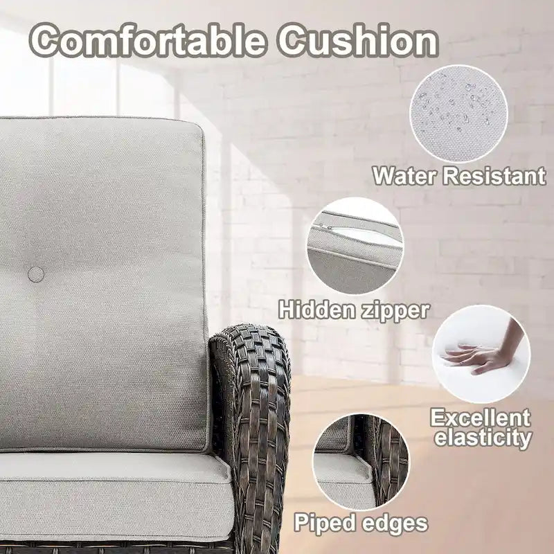 Outdoor Sofa with High Back Rattan Swivel Chair Set - Brown