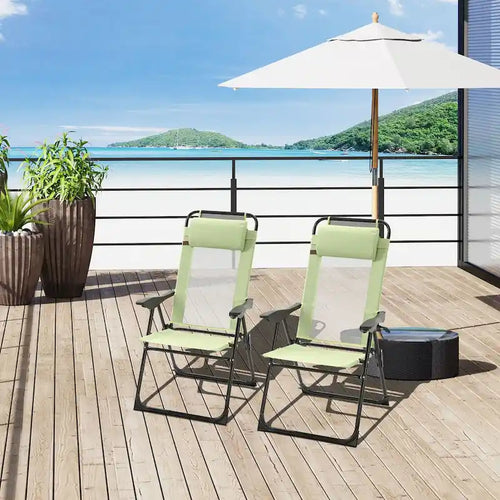 2-Piece Patio Folding Chairs with Adjustable Sling Back, Outdoor Camping Chairs with Removable Headrest