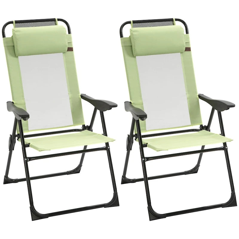 2-Piece Patio Folding Chairs with Adjustable Sling Back, Outdoor Camping Chairs with Removable Headrest