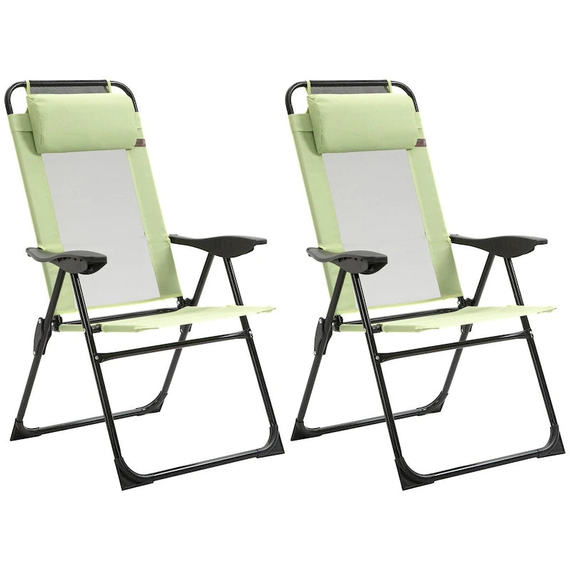 2-Piece Patio Folding Chairs with Adjustable Sling Back, Outdoor Camping Chairs with Removable Headrest