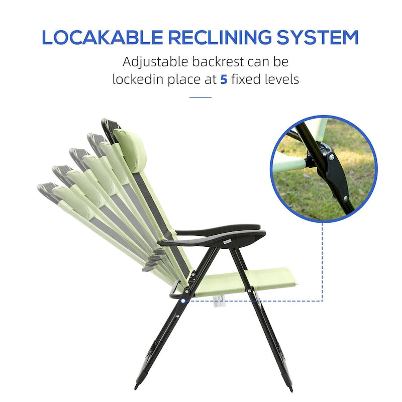 2-Piece Patio Folding Chairs with Adjustable Sling Back, Outdoor Camping Chairs with Removable Headrest