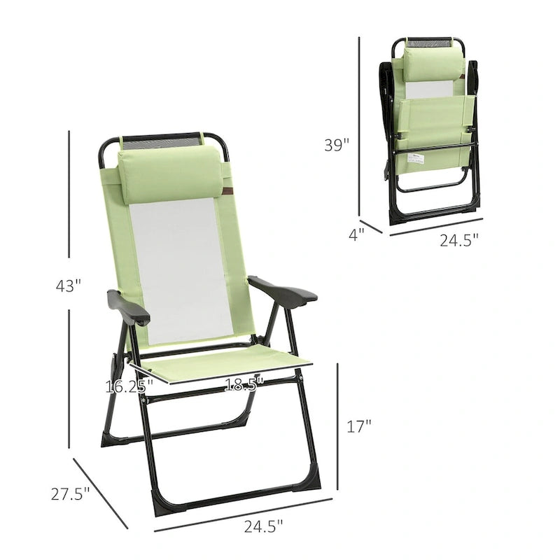 2-Piece Patio Folding Chairs with Adjustable Sling Back, Outdoor Camping Chairs with Removable Headrest