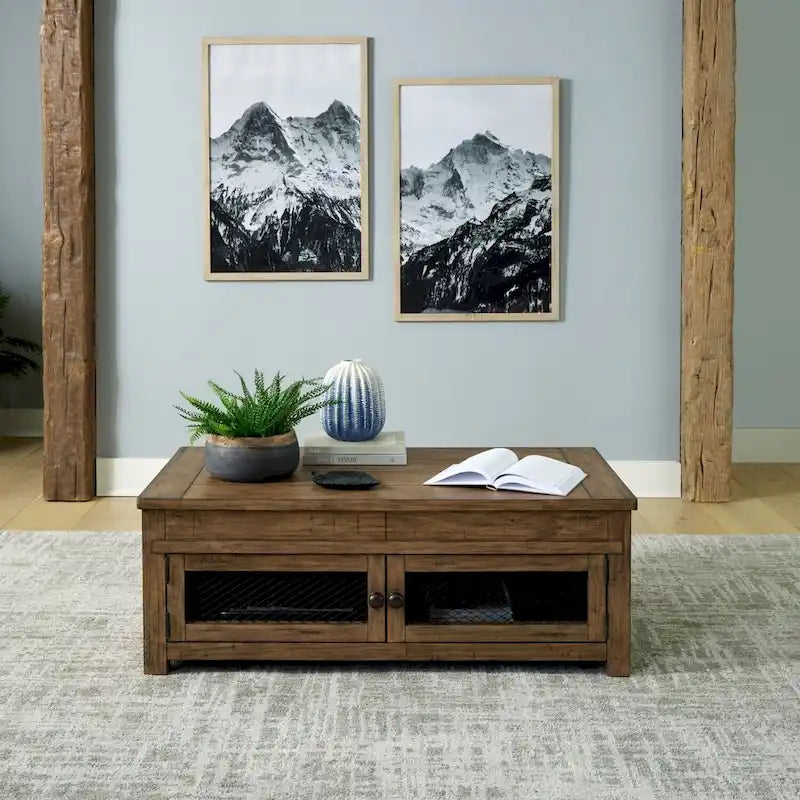 Pine Lift Top Cocktail Table with Storage – Weathered Toffee