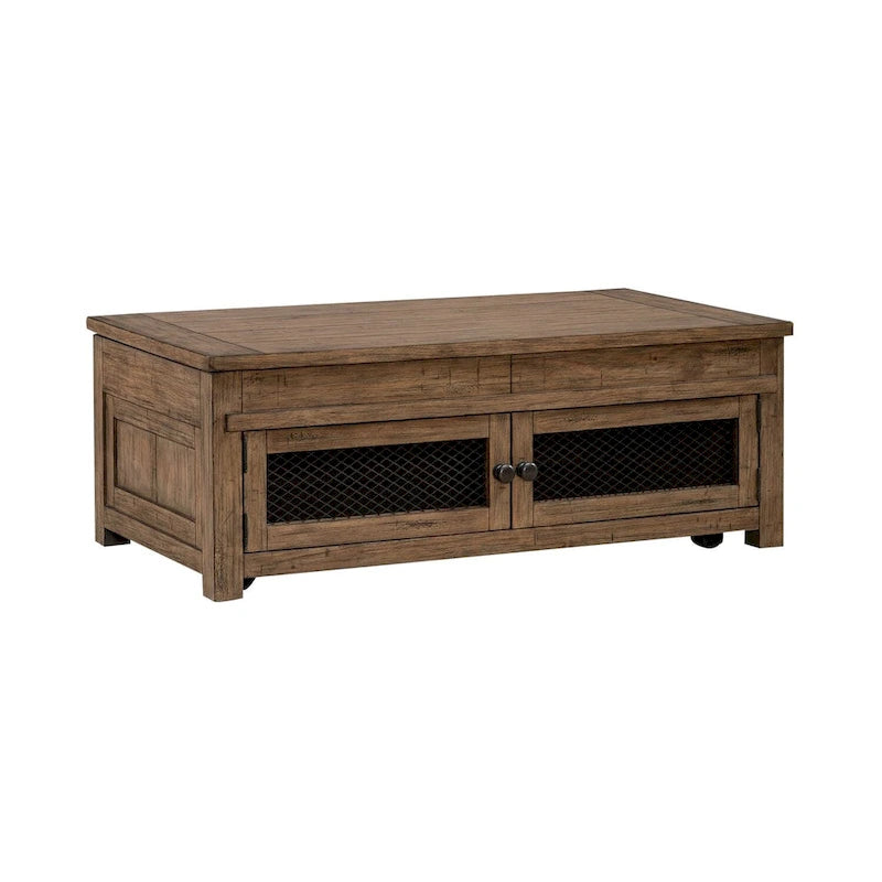 Pine Lift Top Cocktail Table with Storage – Weathered Toffee
