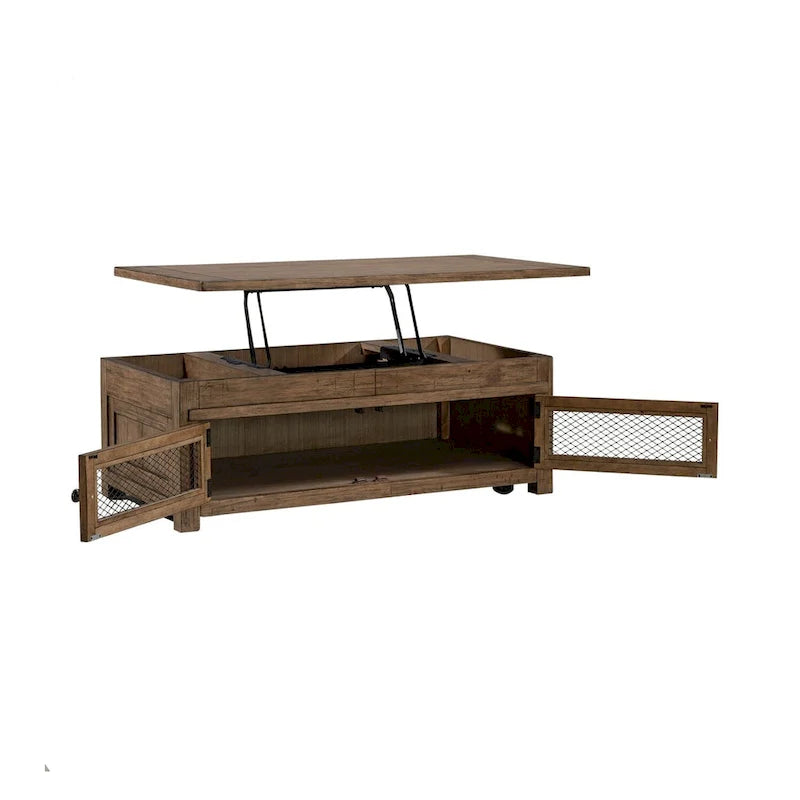 Pine Lift Top Cocktail Table with Storage – Weathered Toffee