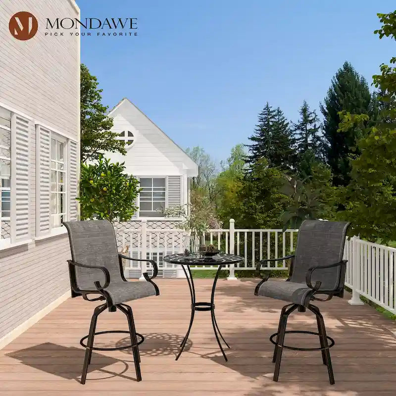 2PCS Aluminium Frame Outdoor 360 Swivel Chairs Bar Stool with Cushion