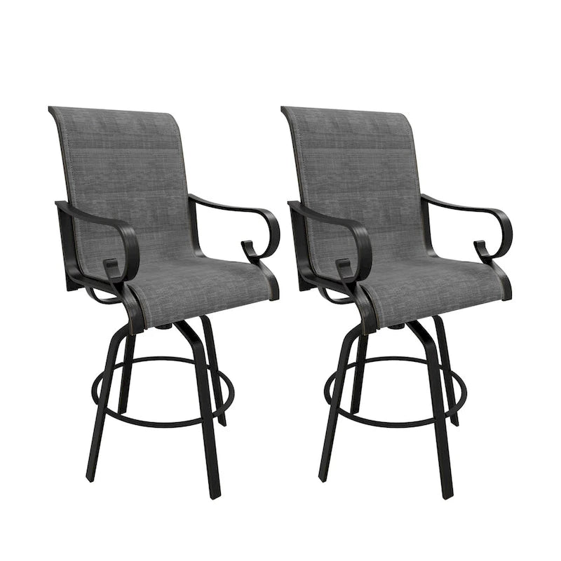 2PCS Aluminium Frame Outdoor 360 Swivel Chairs Bar Stool with Cushion