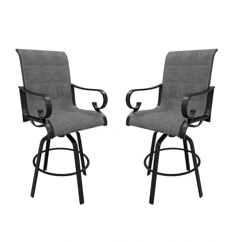 2PCS Aluminium Frame Outdoor 360 Swivel Chairs Bar Stool with Cushion
