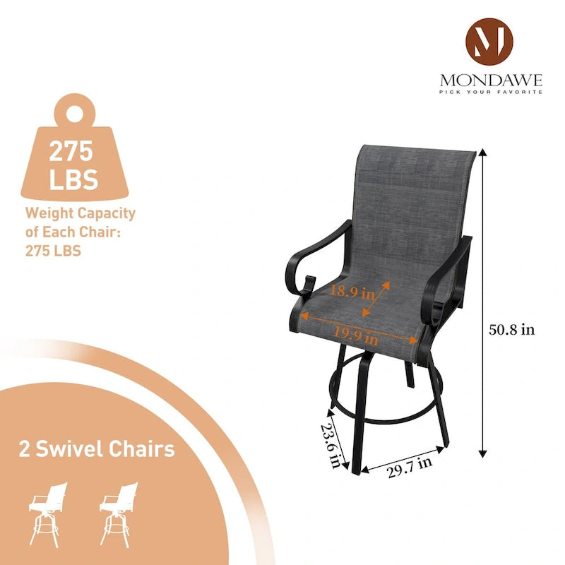 2PCS Aluminium Frame Outdoor 360 Swivel Chairs Bar Stool with Cushion