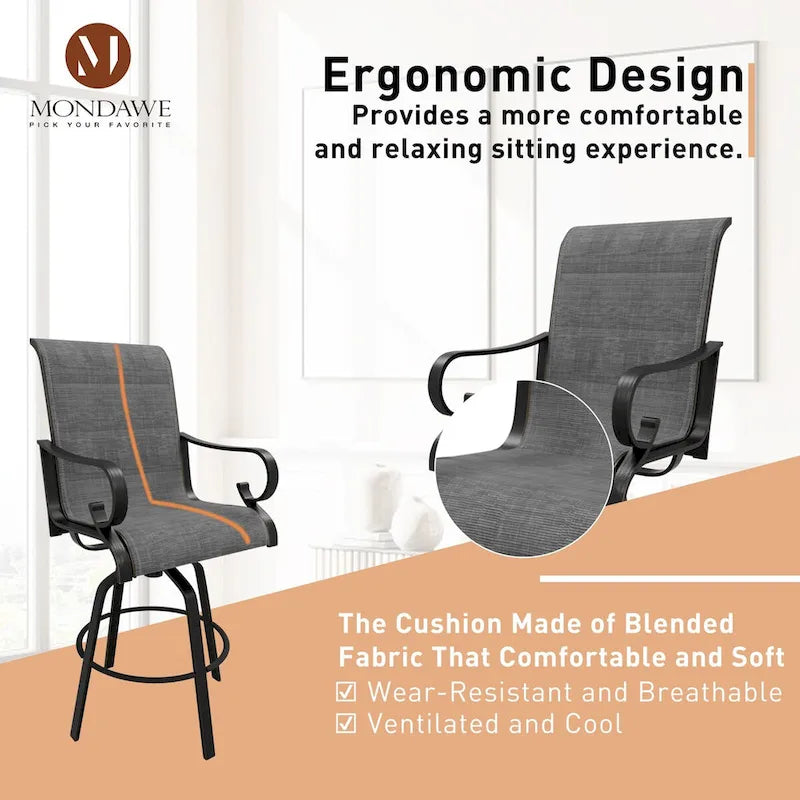 2PCS Aluminium Frame Outdoor 360 Swivel Chairs Bar Stool with Cushion