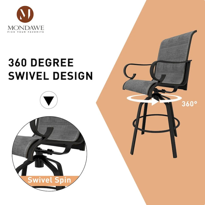 2PCS Aluminium Frame Outdoor 360 Swivel Chairs Bar Stool with Cushion