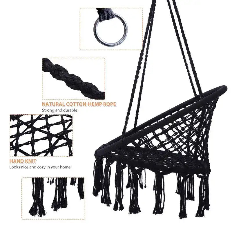 Hammock Chair Macrame Swing with Cotton Rope for Indoor Outdoor