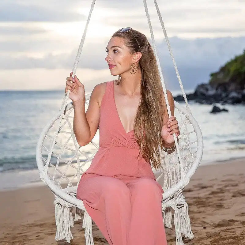 Hammock Chair Macrame Swing with Cotton Rope for Indoor Outdoor