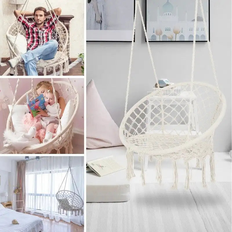 Hammock Chair Macrame Swing with Cotton Rope for Indoor Outdoor