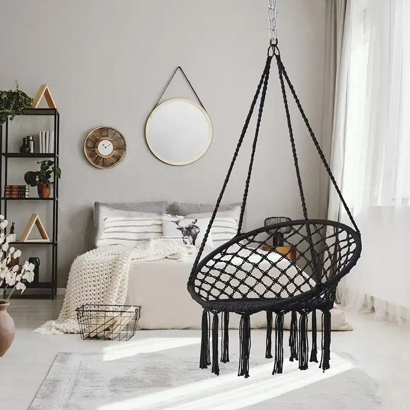 Hammock Chair Macrame Swing with Cotton Rope for Indoor Outdoor