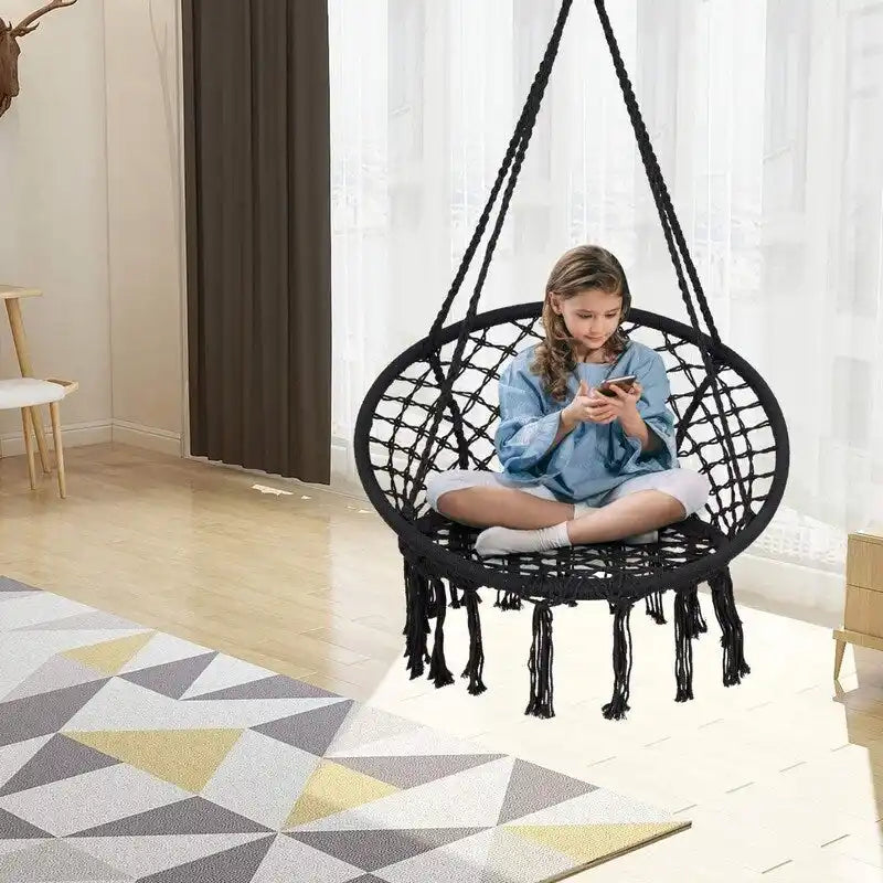 Hammock Chair Macrame Swing with Cotton Rope for Indoor Outdoor