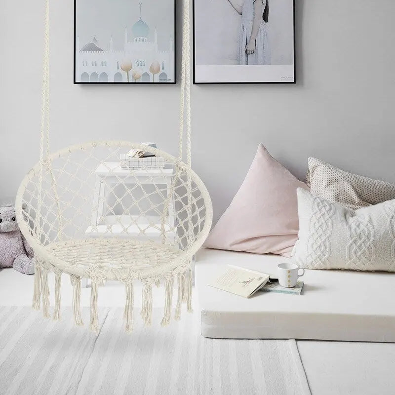 Hammock Chair Macrame Swing with Cotton Rope for Indoor Outdoor
