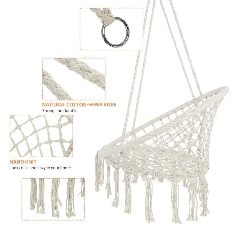Hammock Chair Macrame Swing with Cotton Rope for Indoor Outdoor