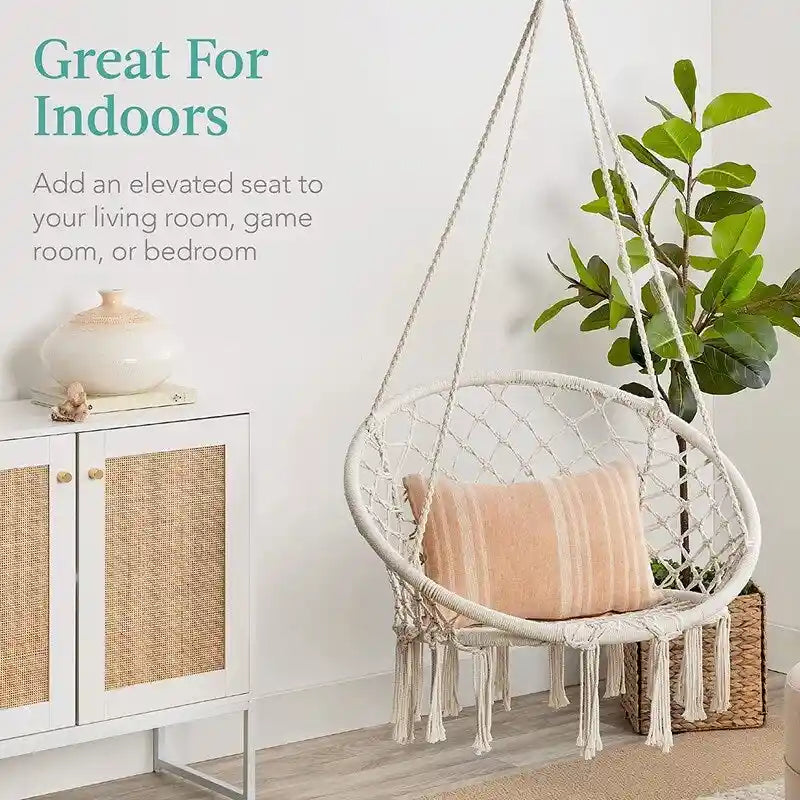 Hammock Chair Macrame Swing with Cotton Rope for Indoor Outdoor