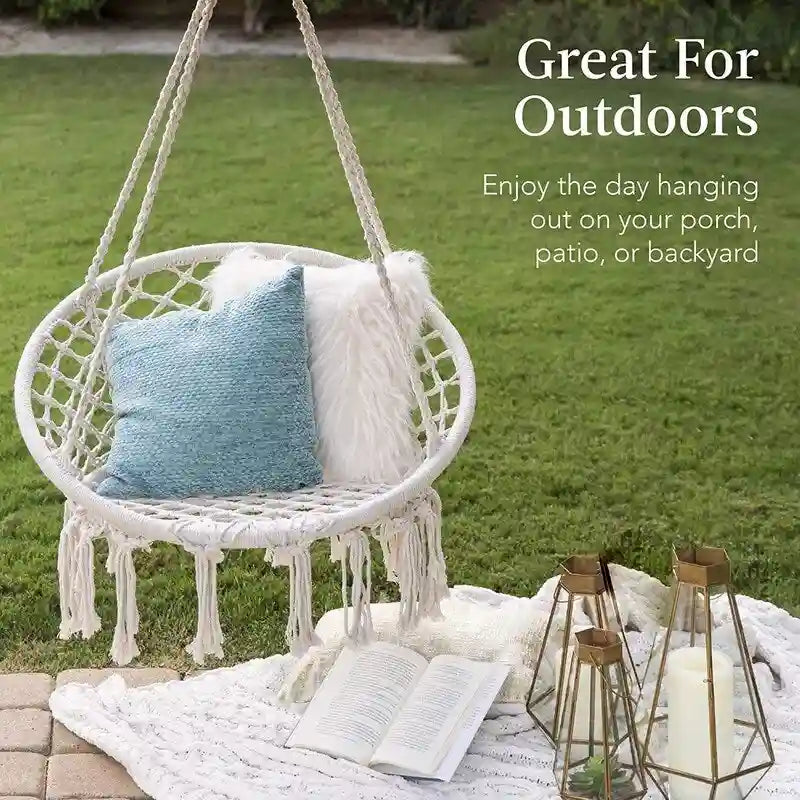 Hammock Chair Macrame Swing with Cotton Rope for Indoor Outdoor