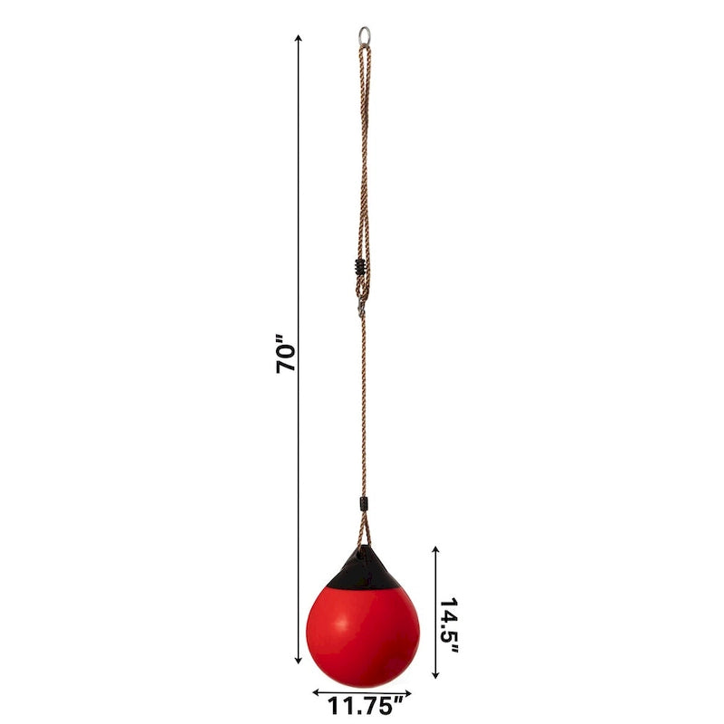 Red Outdoor Patio Playground Hanging Adjustable Ball Round Swing, Inflatable Heavy Duty Rubber Round Swing Ball, Pump Included
