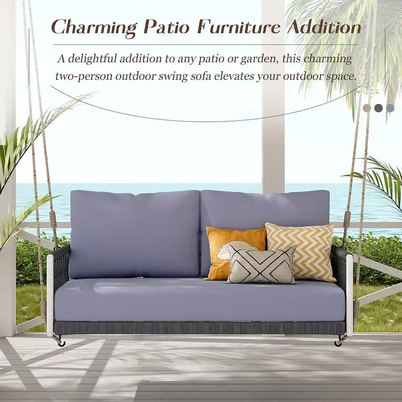 1-Piece Woven Rope Outdoor Swing Sofa with Soft Cushions Seating 2 for Patio, Courtyard and Balcony