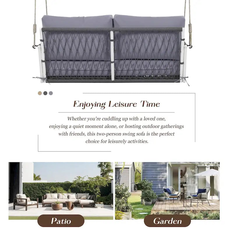 1-Piece Woven Rope Outdoor Swing Sofa with Soft Cushions Seating 2 for Patio, Courtyard and Balcony