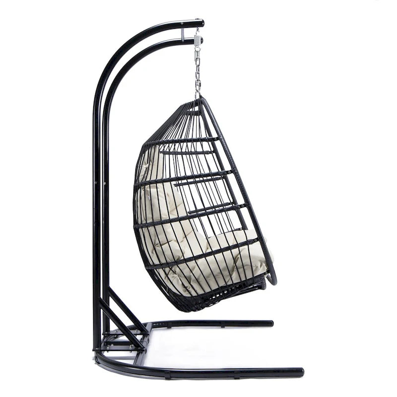 Double-Seat Folding Hanging Swing Chair with Stand & Cushion
