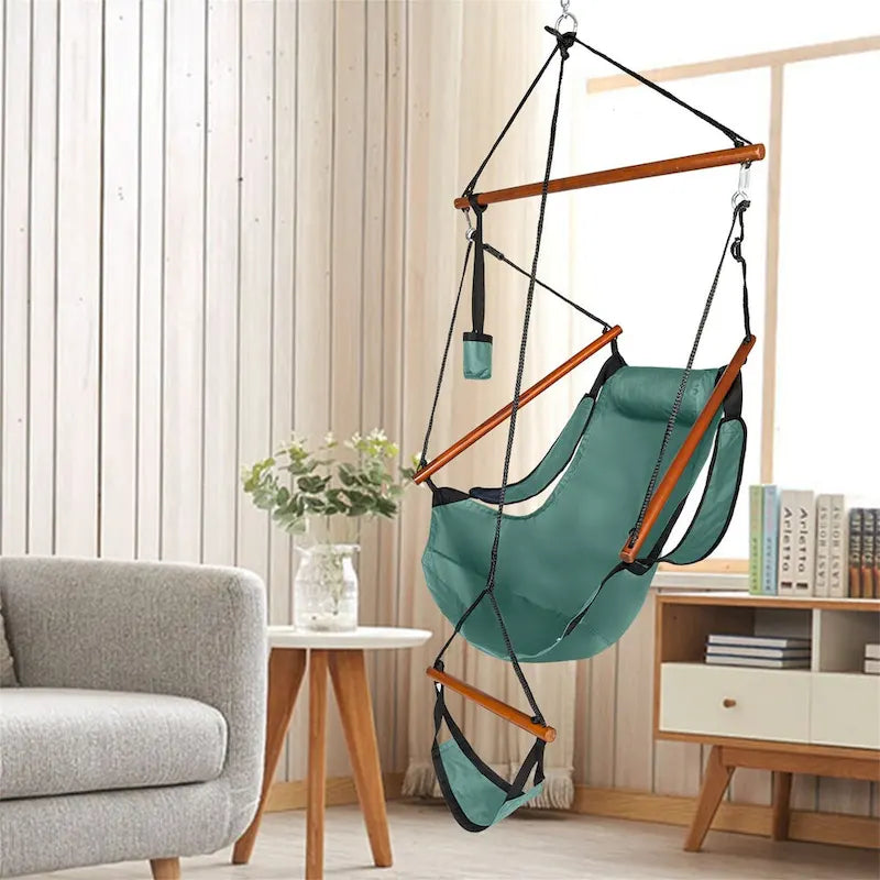 Hanging Chair Swing Oxford Cloth Wooden Stick Perforated for 220Lbs