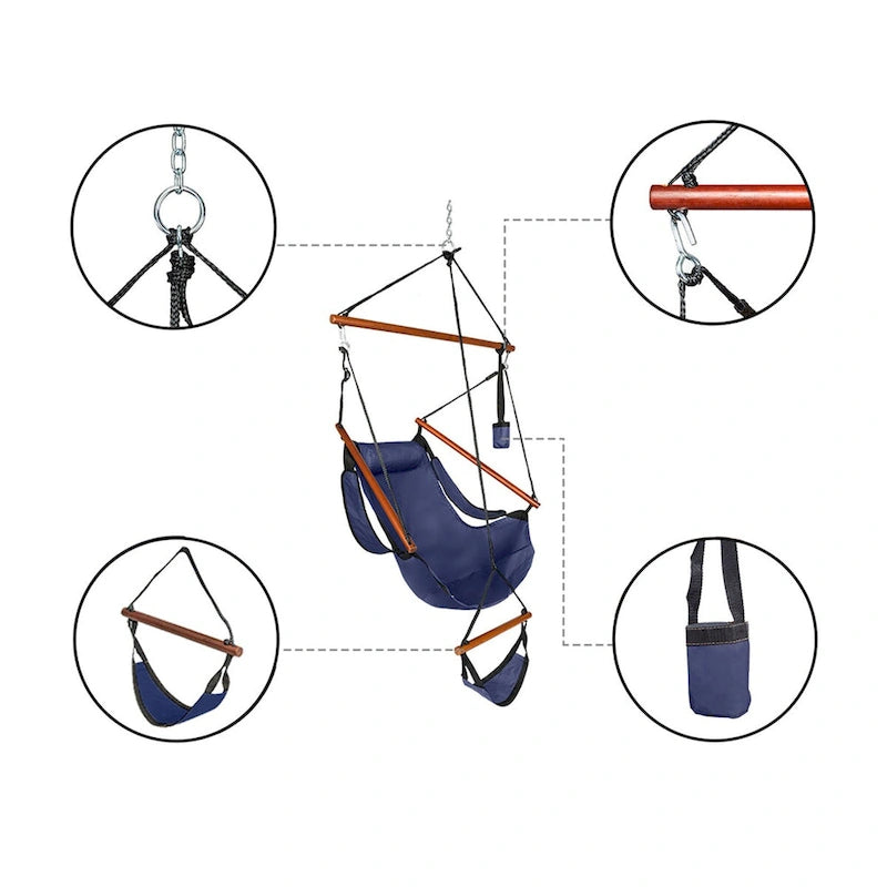 Hanging Chair Swing Oxford Cloth Wooden Stick Perforated for 220Lbs