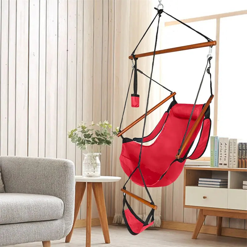 Hanging Chair Swing Oxford Cloth Wooden Stick Perforated for 220Lbs